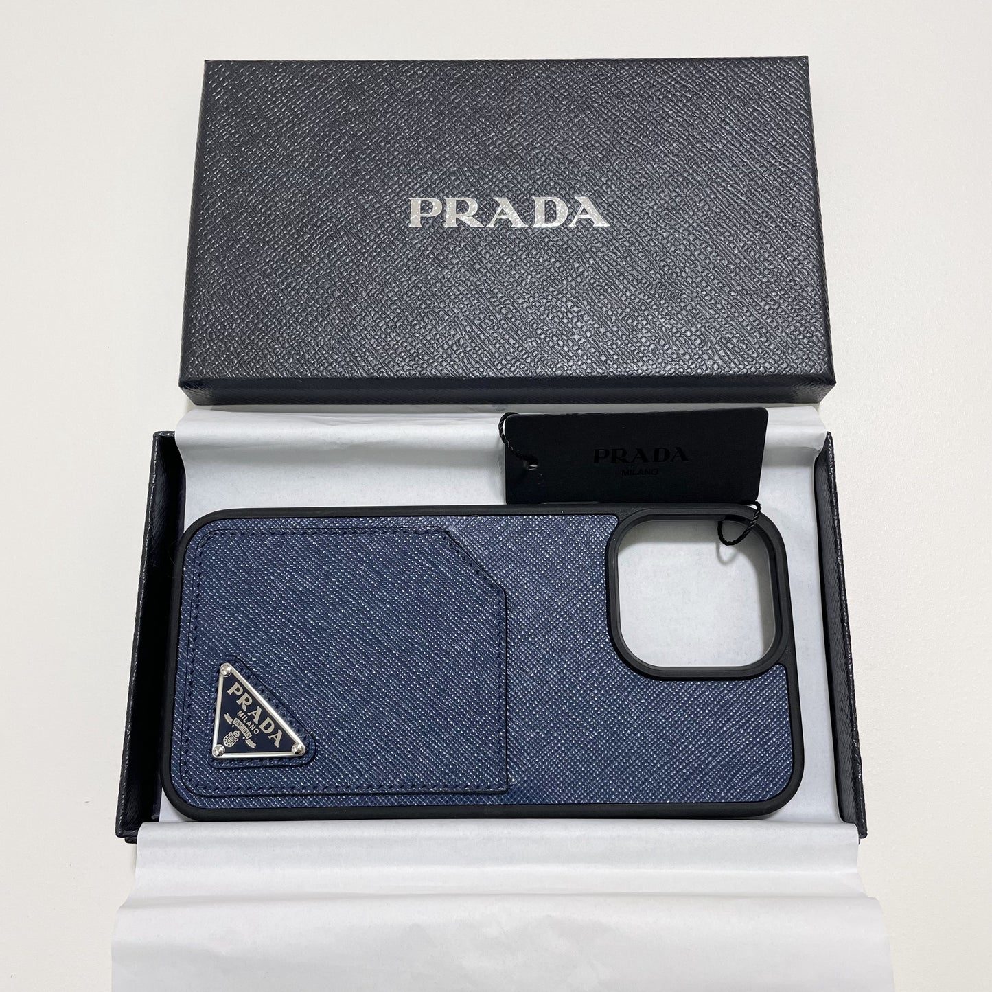 PRADA プラダ iPhone14 Pro Max ケース スマホケース ロゴ ネイビー 紺 シンプル サフィアーノ 新品未使用