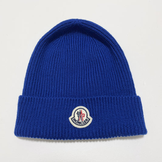 MONCLER モンクレール ニットキャップ ニット帽 帽子 ロゴ ワッペン メンズ レディース 羊毛 青 ブルー 新品未使用