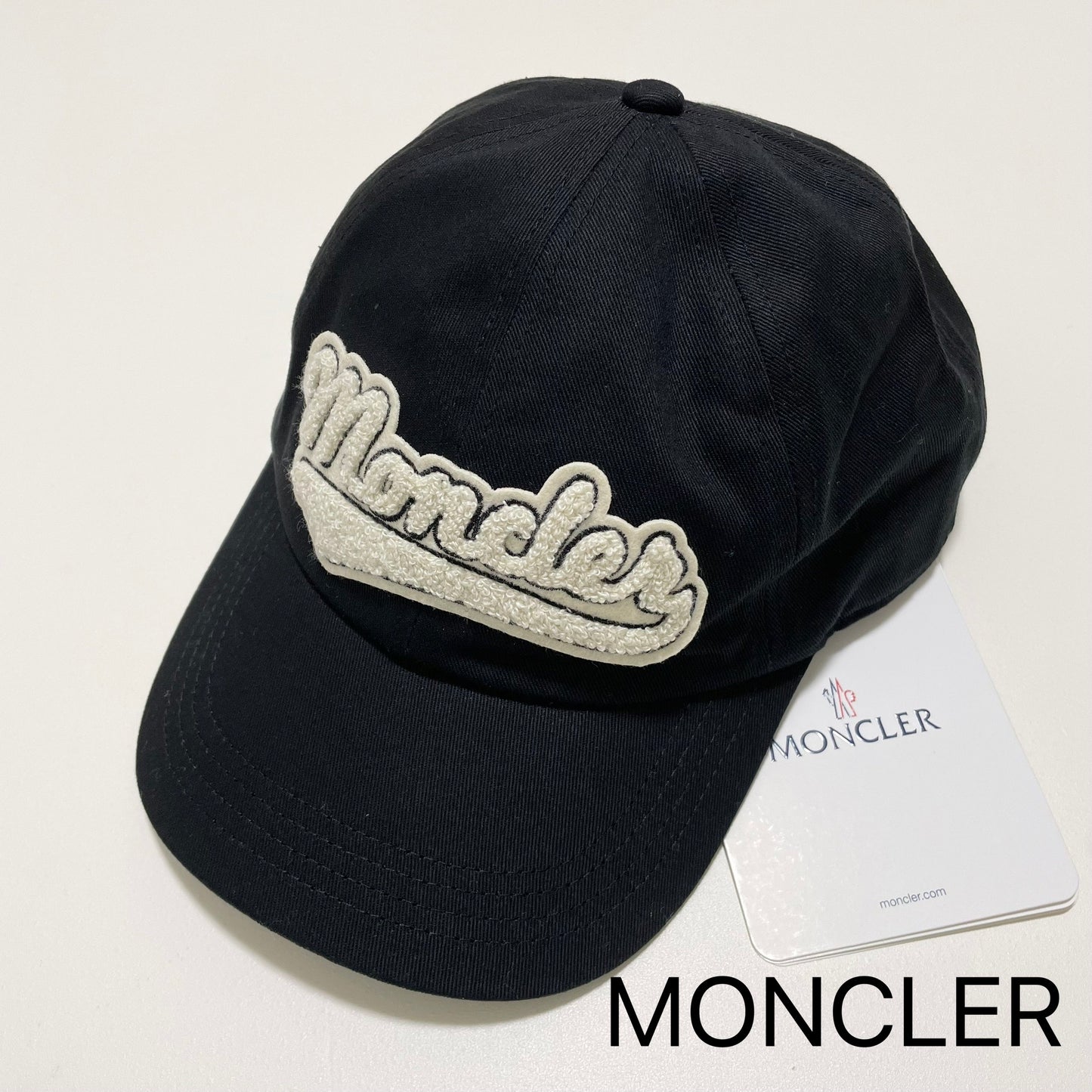 MONCLER モンクレール ベースボールキャップ 帽子 ロゴ ワッペン おしゃれ 綿 コットン パイル 黒 ブラック 新品未使用