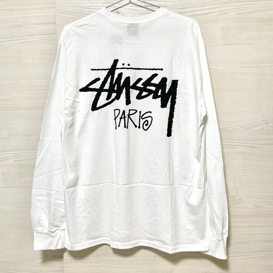 STUSSY ステューシー Tシャツ L パリ限定 長袖 プリント ロゴ プリント クルーネック コットン ホワイト 新品未使用