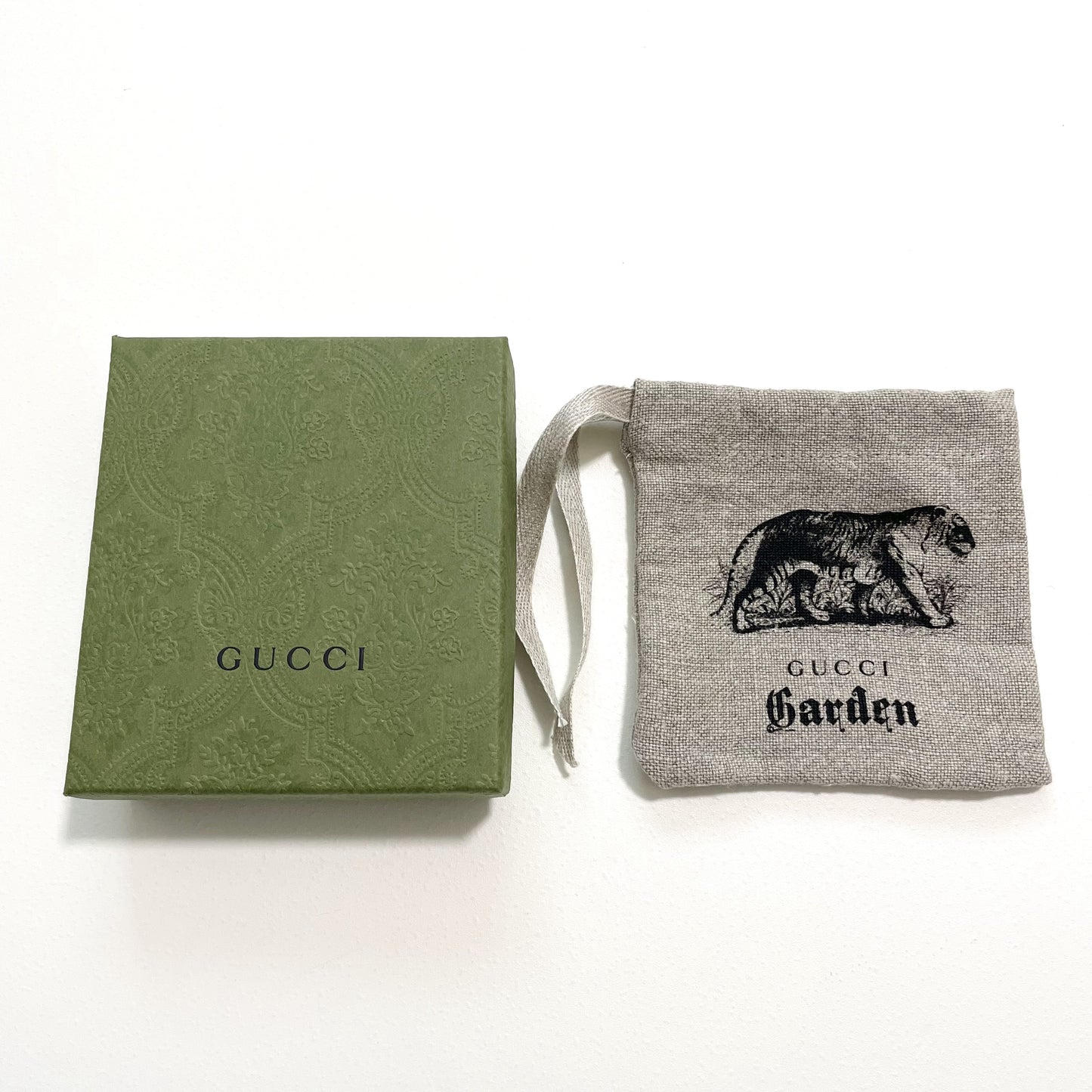 GUCCI グッチ Garden ガーデン ポーチ 袋 小物入れ 収納 リネン トラ 虎 プリント グレー ベージュ 新品未使用
