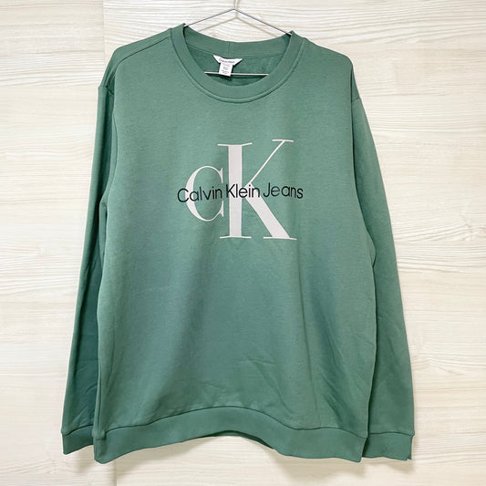 Calvin Klein カルバンクライン トレーナー XL 裏起毛 長袖 CK ブランド ロゴ プリント メンズ 緑 グリーン
