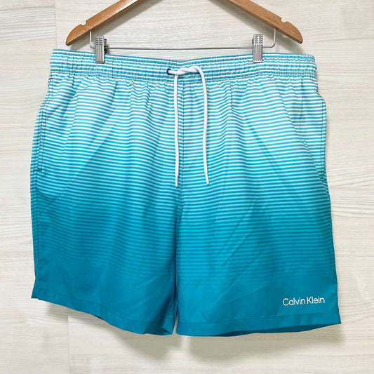Calvin Klein カルバンクライン 水着 XXL サーフパンツ 海水パンツ ボードショーツ ボーダー ターコイズブルー