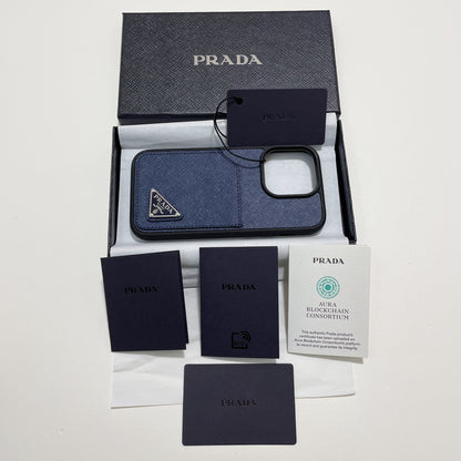 PRADA プラダ iPhone14 Pro ケース スマホケース ロゴ レザー シンプル 紺 ネイビー サフィアーノ 新品未使用