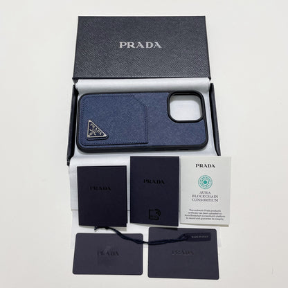 PRADA プラダ iPhone14 Pro Max ケース スマホケース ロゴ ネイビー 紺 シンプル サフィアーノ 新品未使用