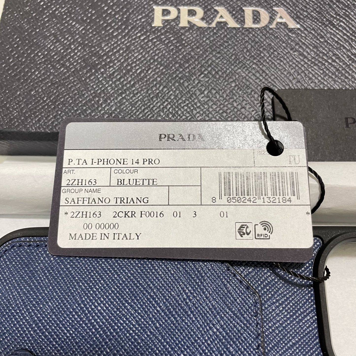 PRADA プラダ iPhone14 Pro ケース スマホケース ロゴ レザー シンプル 紺 ネイビー サフィアーノ 新品未使用