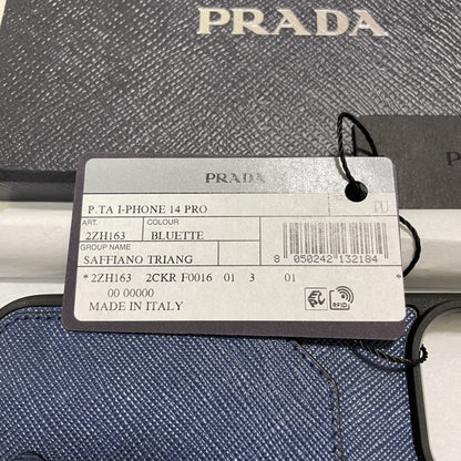 PRADA プラダ iPhone14 Pro ケース スマホケース ロゴ レザー シンプル 紺 ネイビー サフィアーノ 新品未使用