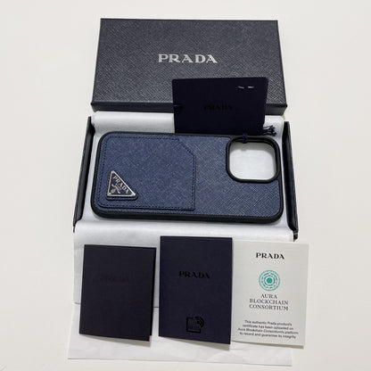 PRADA プラダ iPhone14 Pro Max ケース スマホケース ロゴ ネイビー 紺 シンプル サフィアーノ 新品未使用