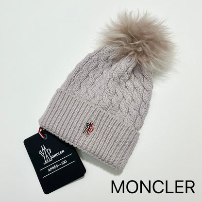 MONCLER モンクレール ニットキャップ ニット帽 帽子 ワッペン ファー 可愛い 冬 レディース ベージュ 新品未使用