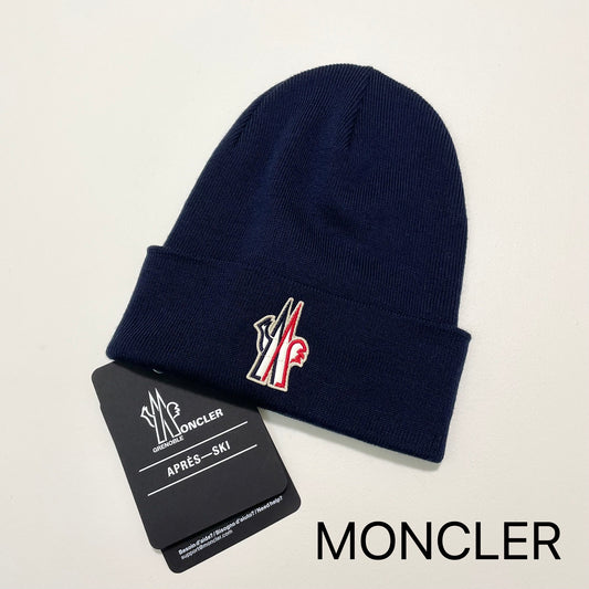 MONCLER モンクレール ニットキャップ ニット帽 帽子 ロゴ ワッペン シンプル メンズ レディース ネイビー 新品未使用