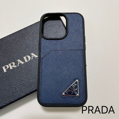 PRADA プラダ iPhone14 Pro ケース スマホケース ロゴ レザー シンプル 紺 ネイビー サフィアーノ 新品未使用
