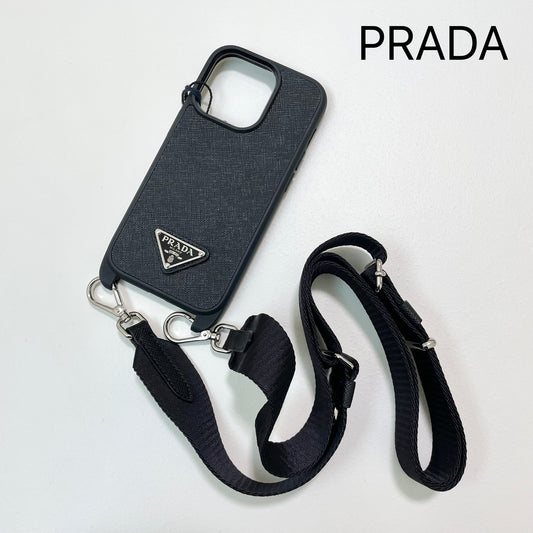 PRADA プラダ iPhone 14 Pro ケース スマホケース ショルダー ストラップ シンプル レディース 黒 新品未使用