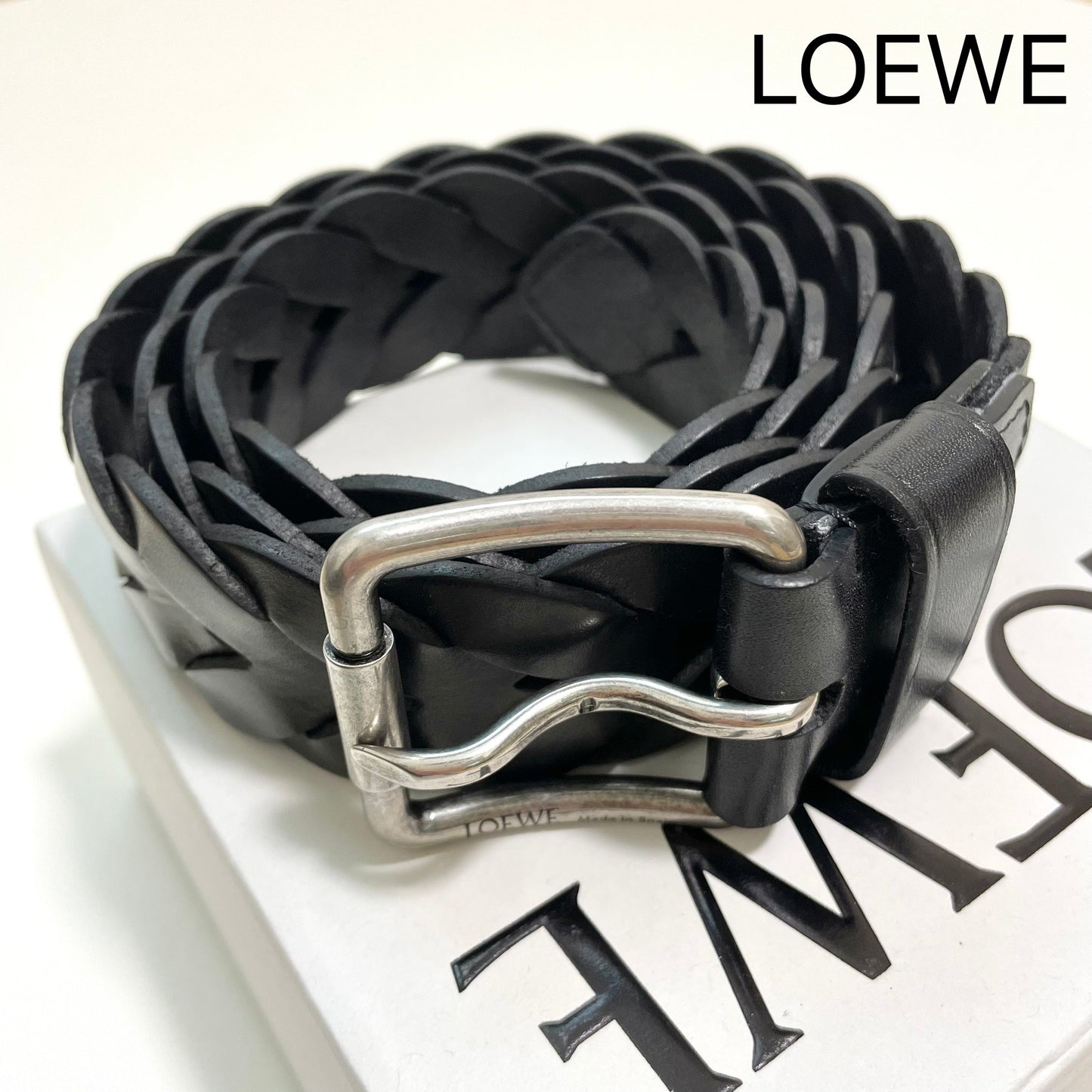 LOEWE  ロエベ ベルト 編み込み メンズ 男性 レディース 女性 ロゴ バックル ブランド 黒 ブラック 新品未使用