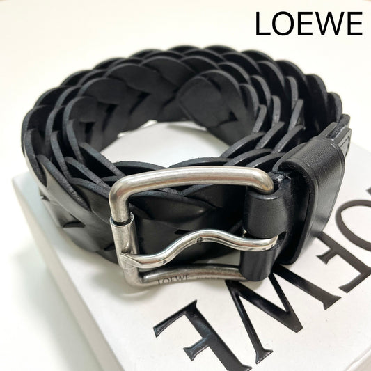 LOEWE  ロエベ ベルト 編み込み メンズ 男性 レディース 女性 ロゴ バックル ブランド 黒 ブラック 新品未使用