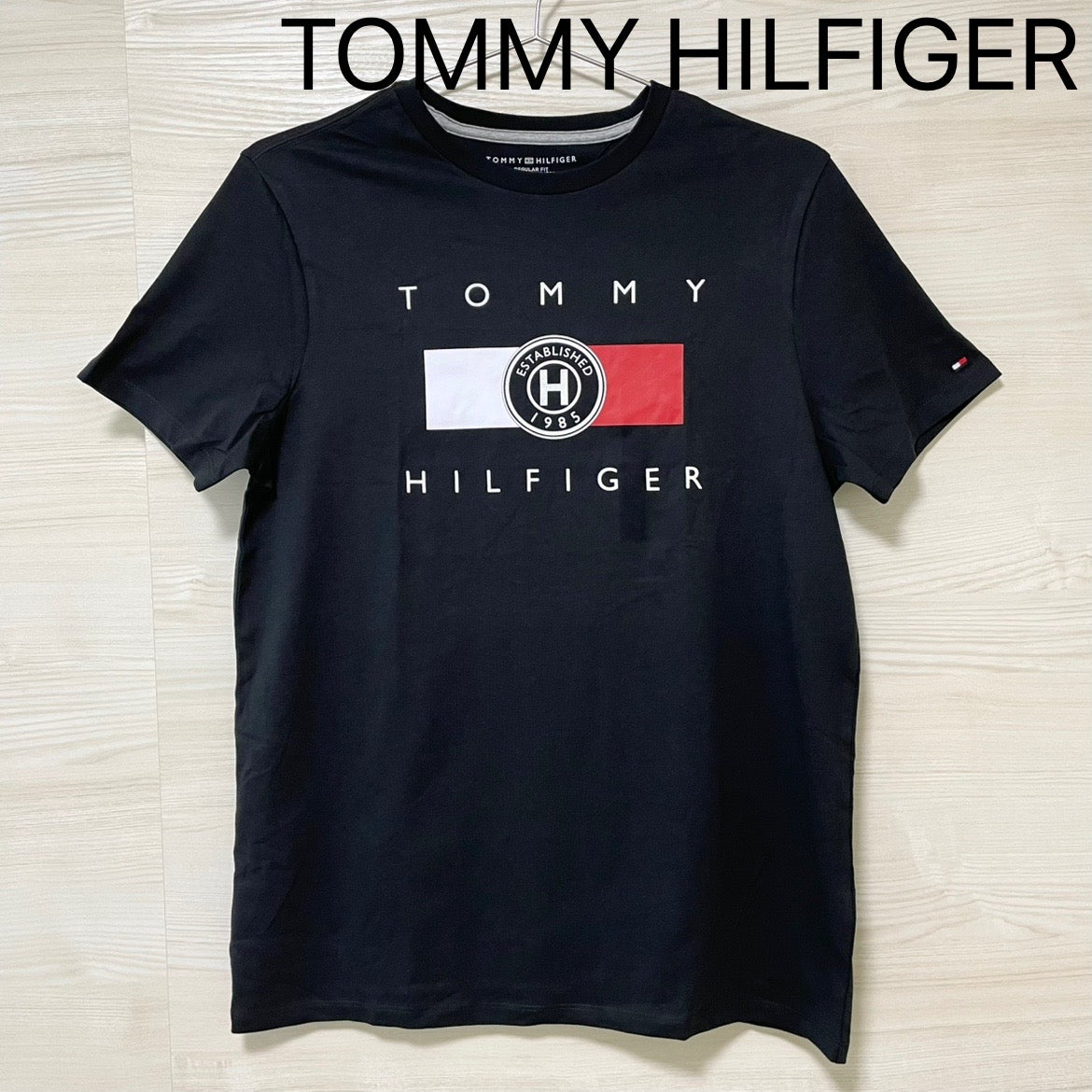 TOMMY HILFIGER トミーヒルフィガー Tシャツ S/L カットソー 半袖 プリント ロゴ シンプル メンズ 綿 ブラック
