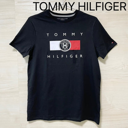 TOMMY HILFIGER トミーヒルフィガー Tシャツ S/L カットソー 半袖 プリント ロゴ シンプル メンズ 綿 ブラック