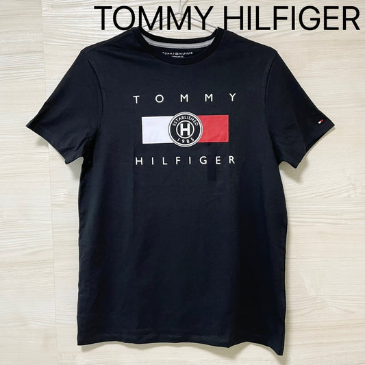 TOMMY HILFIGER トミーヒルフィガー Tシャツ S/L カットソー 半袖 プリント ロゴ シンプル メンズ 綿 ブラック
