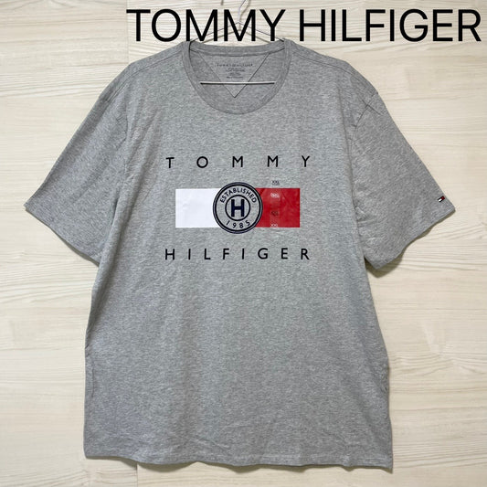 TOMMY HILFIGER トミーヒルフィガー Tシャツ XXL カットソー 半袖 プリント ロゴ シンプル メンズ グレー