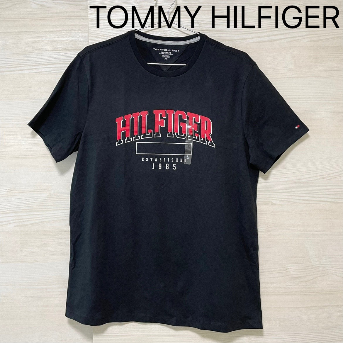 TOMMY HILFIGER トミーヒルフィガー Tシャツ L カットソー 半袖 プリント ロゴ シンプル メンズ 綿 ブラック