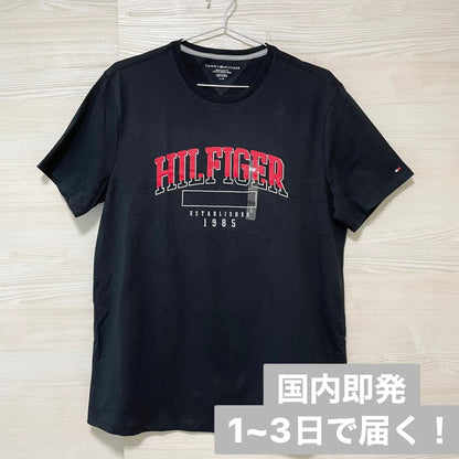 TOMMY HILFIGER トミーヒルフィガー Tシャツ L カットソー 半袖 プリント ロゴ シンプル メンズ 綿 ブラック