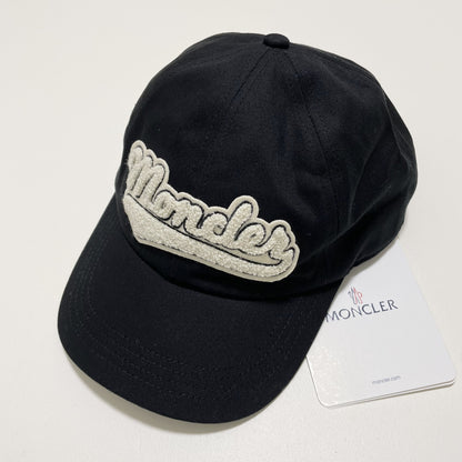 MONCLER モンクレール ベースボールキャップ 帽子 ロゴ ワッペン おしゃれ 綿 コットン パイル 黒 ブラック 新品未使用