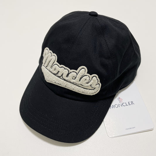 MONCLER モンクレール ベースボールキャップ 帽子 ロゴ ワッペン おしゃれ 綿 コットン パイル 黒 ブラック 新品未使用