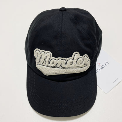 MONCLER モンクレール ベースボールキャップ 帽子 ロゴ ワッペン おしゃれ 綿 コットン パイル 黒 ブラック 新品未使用