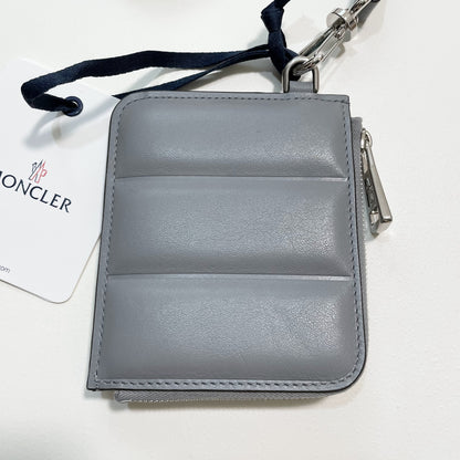 MONCLER モンクレール ミニ財布 コインケース 小銭入れ ウォレット コンパクト レザー メンズ シンプル ロゴ グレー