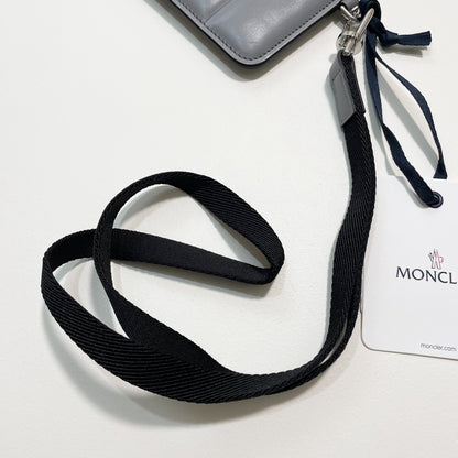 MONCLER モンクレール ミニ財布 コインケース 小銭入れ ウォレット コンパクト レザー メンズ シンプル ロゴ グレー