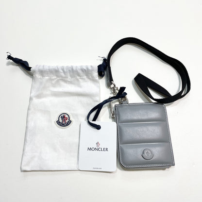 MONCLER モンクレール ミニ財布 コインケース 小銭入れ ウォレット コンパクト レザー メンズ シンプル ロゴ グレー