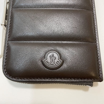 MONCLER モンクレール ミニ財布 コインケース 小銭入れ ウォレット コンパクト レザー メンズ シンプル ロゴ ブラウン