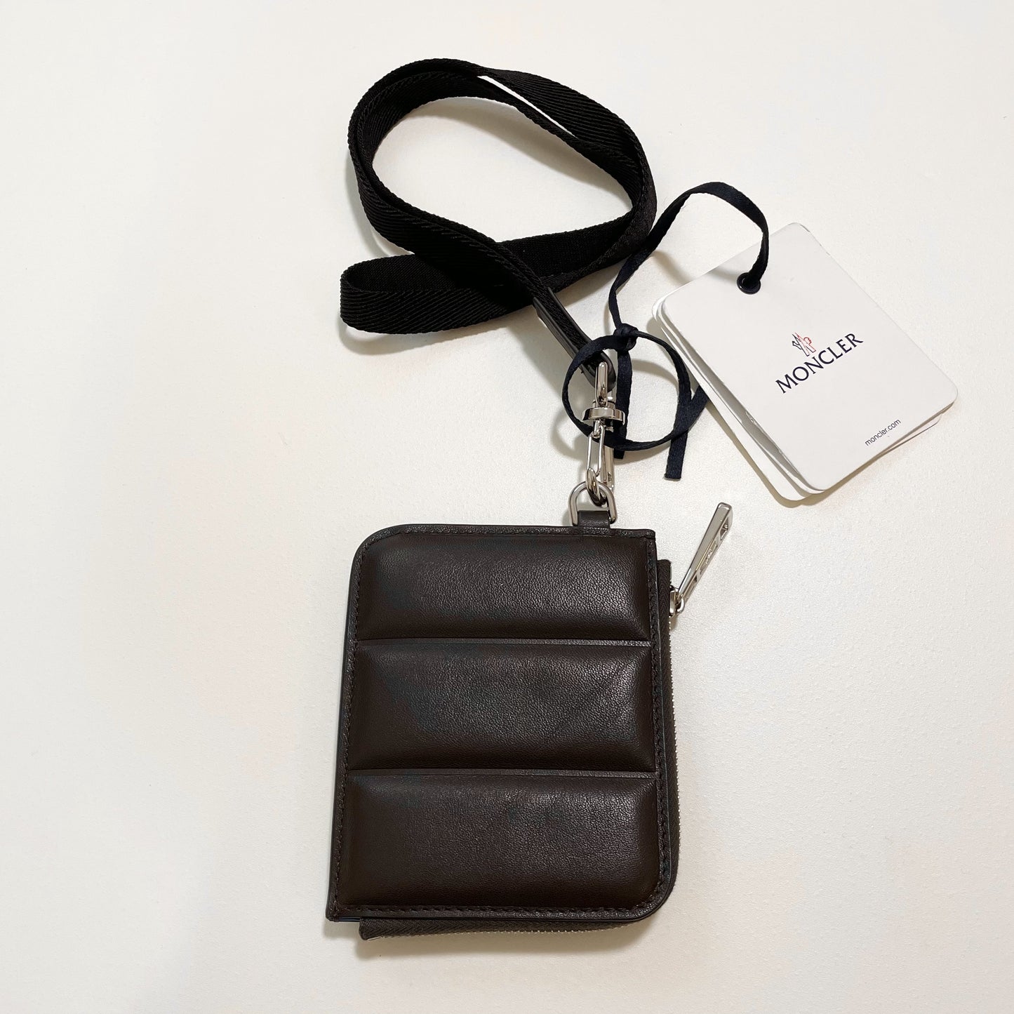 MONCLER モンクレール ミニ財布 コインケース 小銭入れ ウォレット コンパクト レザー メンズ シンプル ロゴ ブラウン