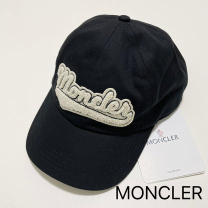 MONCLER モンクレール ベースボールキャップ 帽子 ロゴ ワッペン おしゃれ 綿 コットン パイル 黒 ブラック 新品未使用