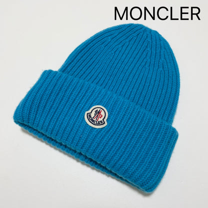 MONCLER モンクレール ニットキャップ ニット帽 帽子 ロゴ ワッペン メンズ レディース カシミヤ 水色 新品未使用