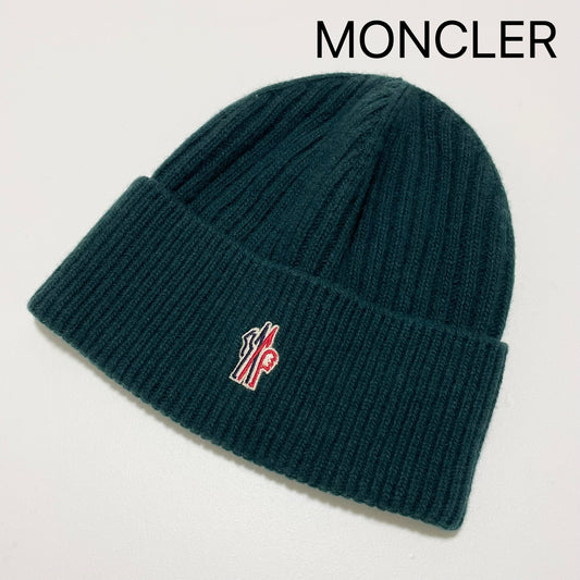 MONCLER モンクレール ニットキャップ ニット帽 帽子 ロゴ ワッペン メンズ レディース カシミヤ グリーン 新品未使用
