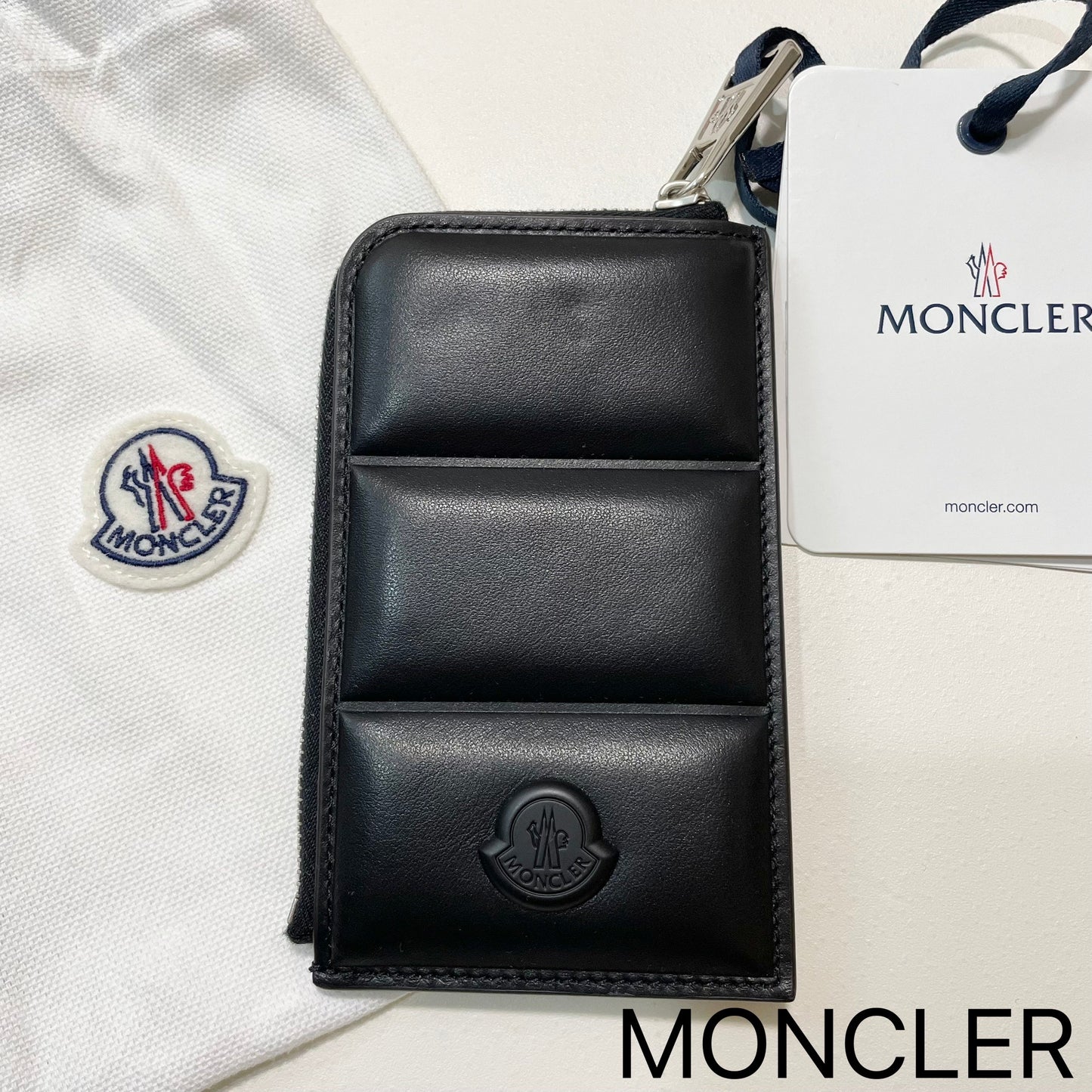 MONCLER モンクレール フラグメントケース コインケース カードケース コンパクト レザー メンズ シンプル ロゴ ブラック