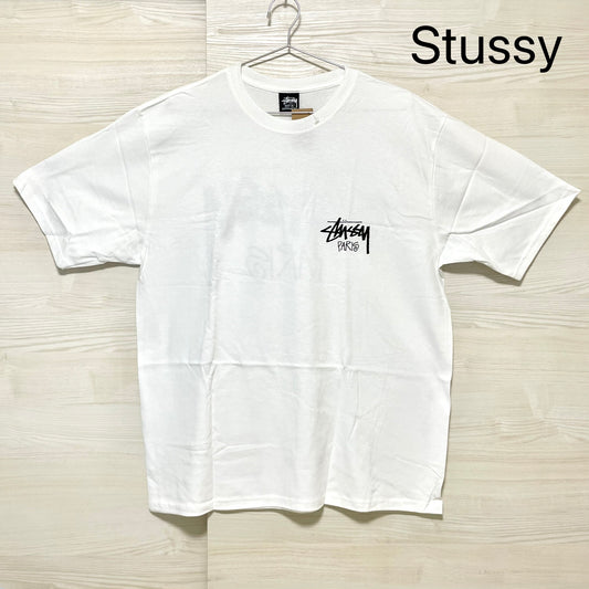 STUSSY ステューシー Tシャツ L パリ限定 半袖 プリント ロゴ プリント クルーネック コットン ホワイト 新品未使用