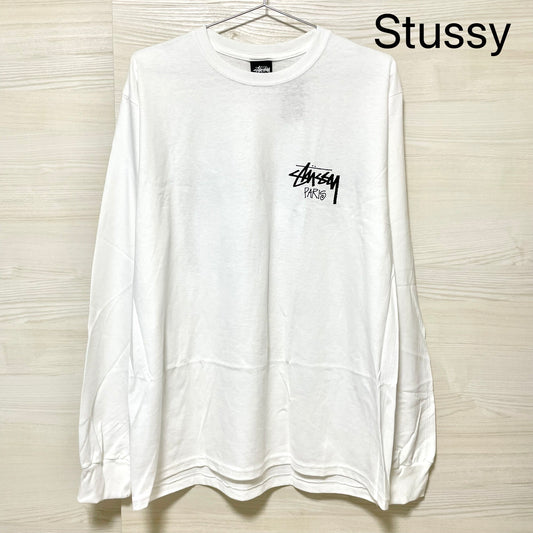 STUSSY ステューシー Tシャツ L パリ限定 長袖 プリント ロゴ プリント クルーネック コットン ホワイト 新品未使用