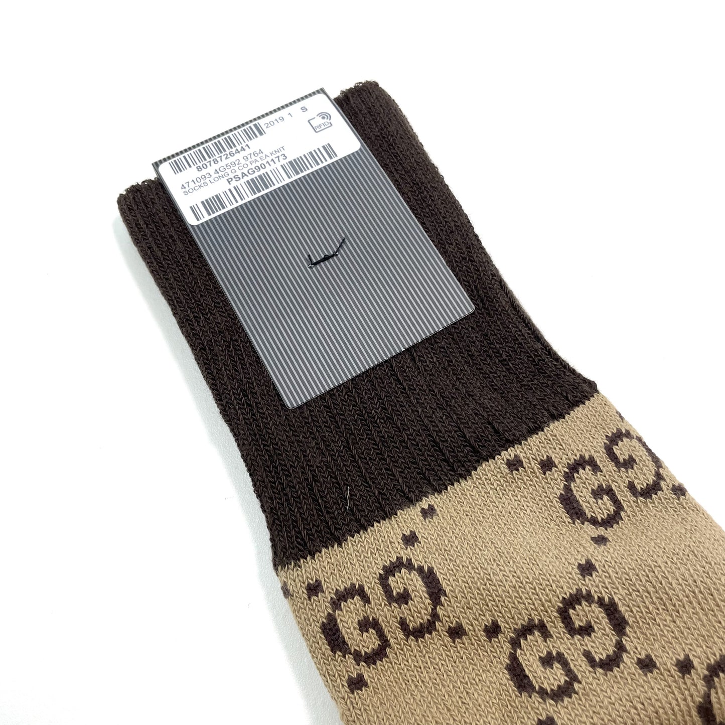 GUCCI グッチ 靴下 S 22cm 23cm 24cm ソックス ロング メンズ レディース 総柄 茶 ブラウン 新品未使用