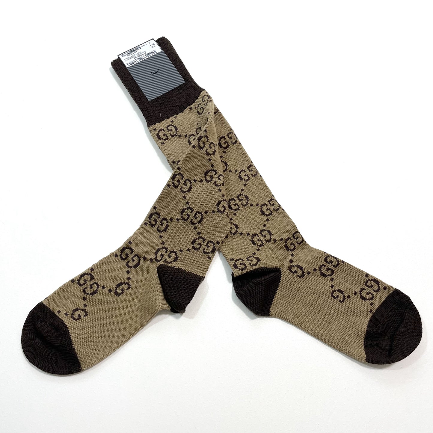 GUCCI グッチ 靴下 S 22cm 23cm 24cm ソックス ロング メンズ レディース 総柄 茶 ブラウン 新品未使用