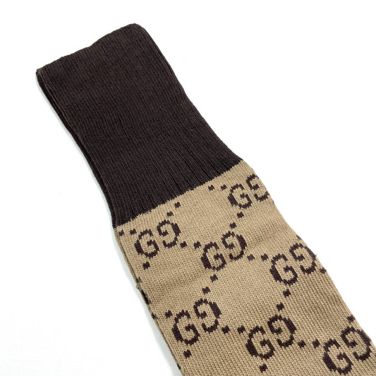 GUCCI グッチ 靴下 M 24cm 25cm 26cm ソックス ロング メンズ レディース 総柄 茶 ブラウン 新品未使用