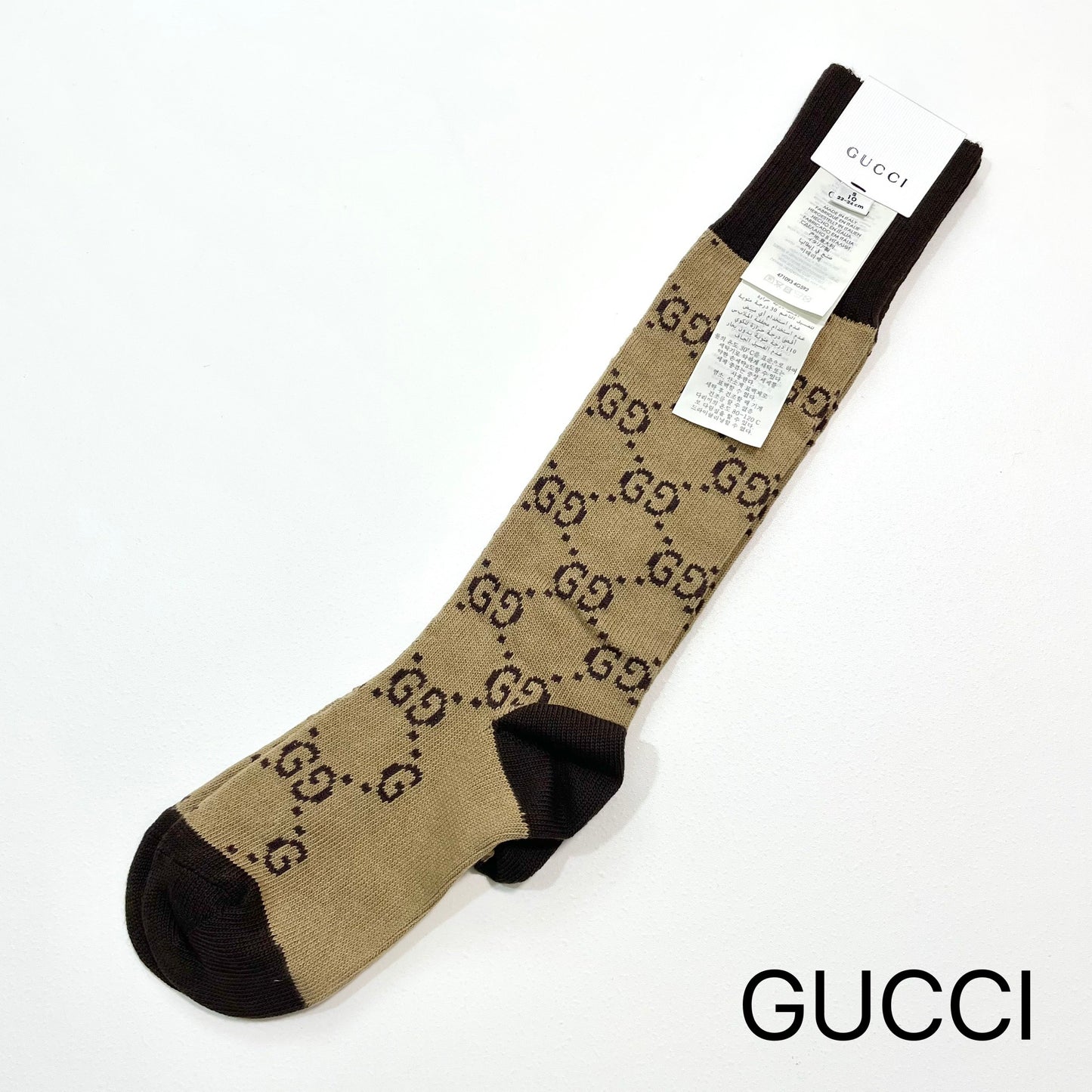 GUCCI グッチ 靴下 S 22cm 23cm 24cm ソックス ロング メンズ レディース 総柄 茶 ブラウン 新品未使用