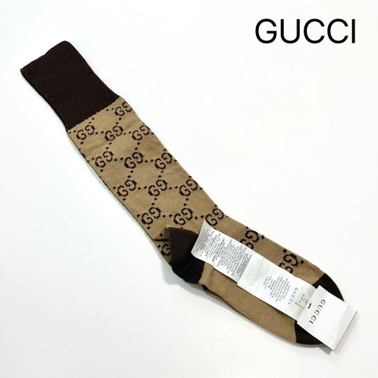 GUCCI グッチ 靴下 M 24cm 25cm 26cm ソックス ロング メンズ レディース 総柄 茶 ブラウン 新品未使用