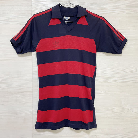 adidas ラガーシャツ M 古着 半袖 80s ヴィンテージ USA 紺 赤