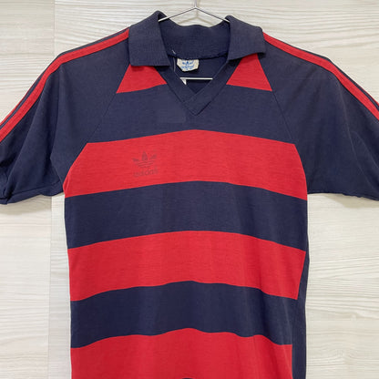 adidas ラガーシャツ M 古着 半袖 80s ヴィンテージ USA 紺 赤
