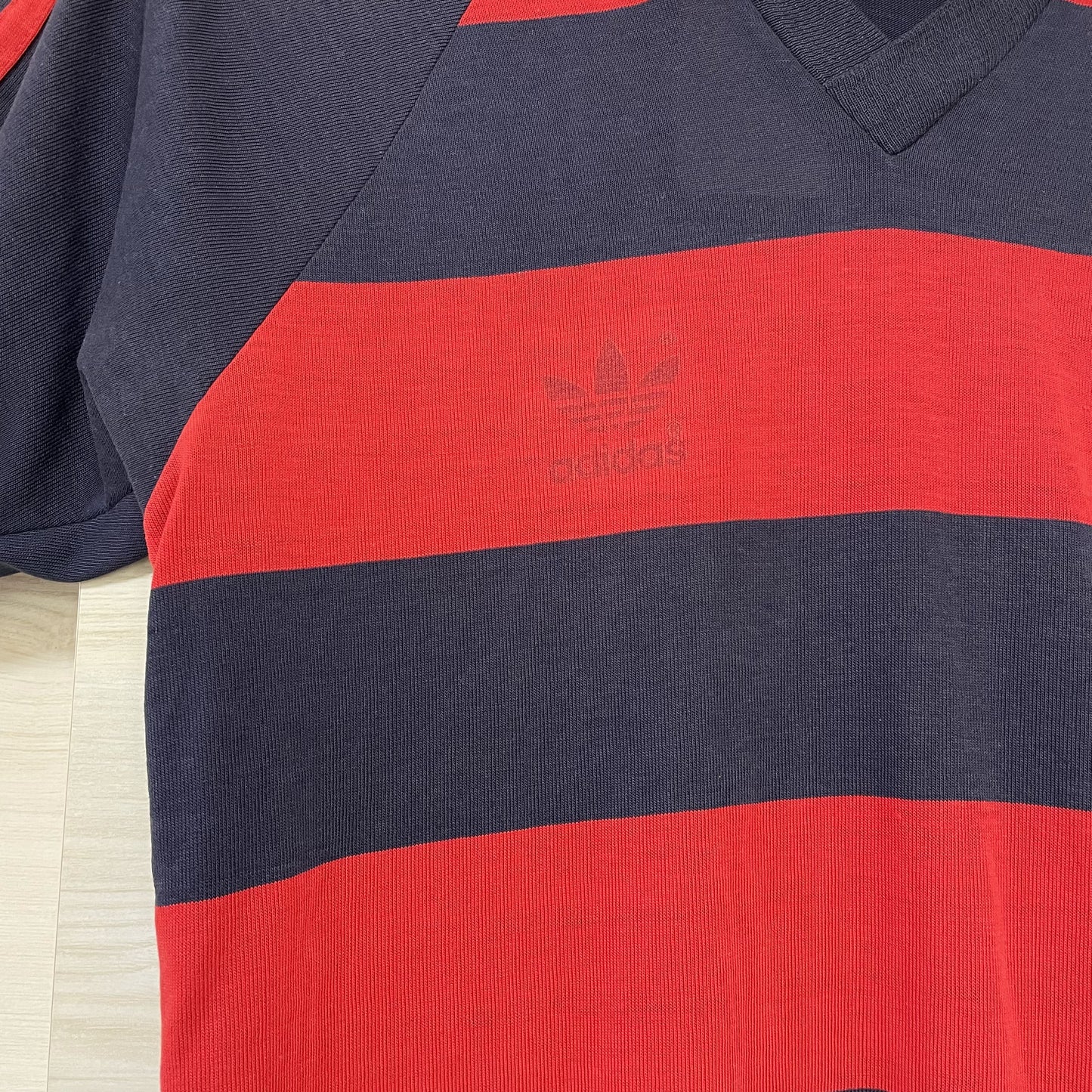 adidas ラガーシャツ M 古着 半袖 80s ヴィンテージ USA 紺 赤