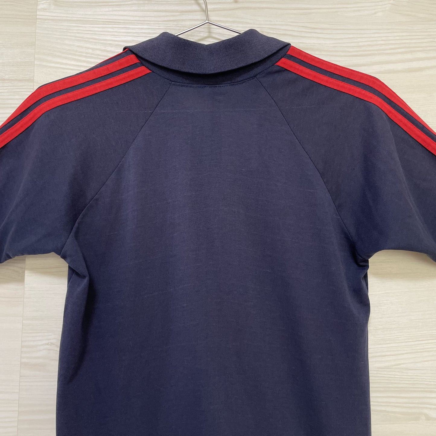 adidas ラガーシャツ M 古着 半袖 80s ヴィンテージ USA 紺 赤