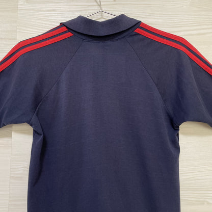 adidas ラガーシャツ M 古着 半袖 80s ヴィンテージ USA 紺 赤