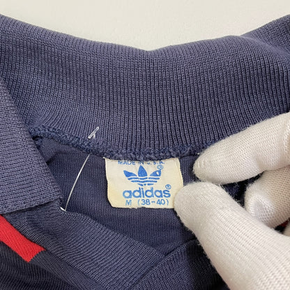 adidas ラガーシャツ M 古着 半袖 80s ヴィンテージ USA 紺 赤