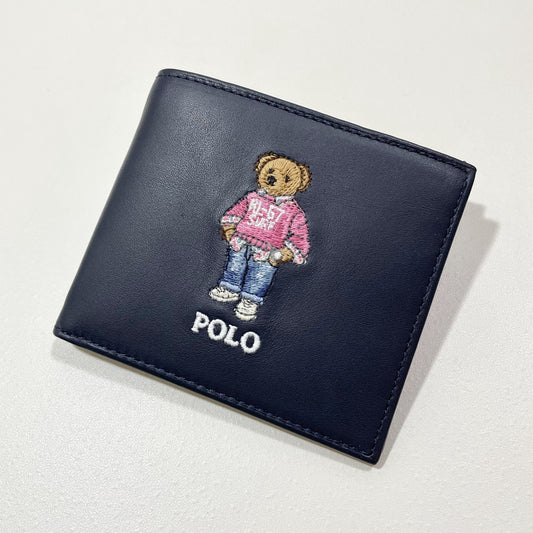 ポロラルフローレン 折り財布 二つ折り ウォレット ベア 刺繍 紺 ネイビー